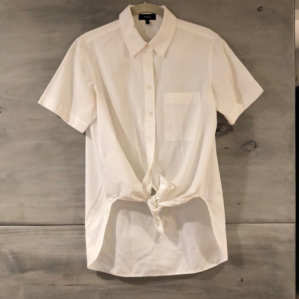 Theory White Short Sleeve Button-Up Top